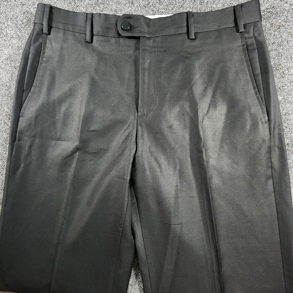 Zanella Devon Super 120s Wool Dress Pants Mens 33x29 Black Cuffed Made in Italy - Picture 2 of 10